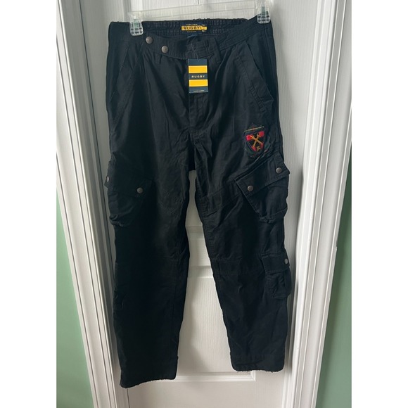 Polo Ralph Lauren Rugby Manor Mens Pants Moto Cargo Black Crest RARE 32 x 32 NWT